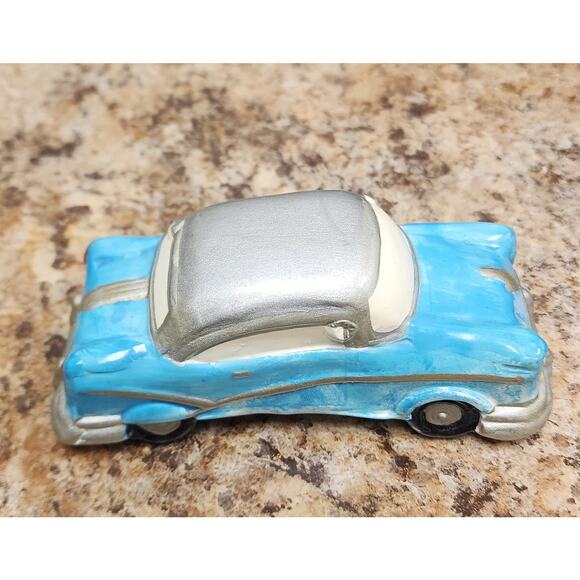 Vintage One Piece Plaster Chalkware Blue And Silver Painted Car. - Picture 1 of 6